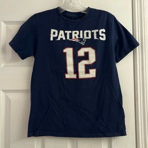 New England Patriots Tom Brady 12 Navy Blue T Shirt Youth Size M Authentic